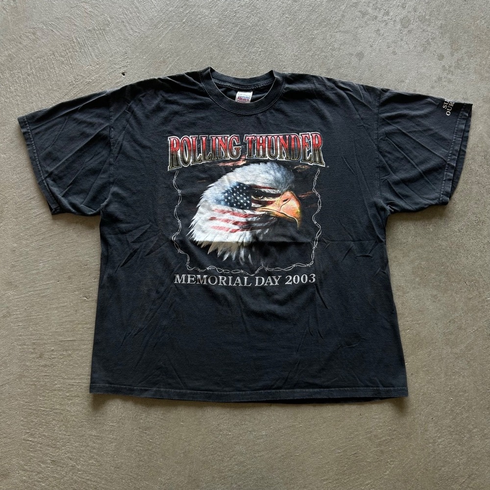 Vintage Rolling Thunder Biker Shirt Size XXL Black 2003 Memorial Day Motorcycle